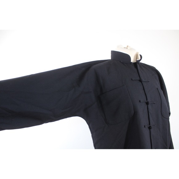 Shanghai Tang 8 Black Wool Silk-Lined Mandarin Collar Frog Button Jacket - Picture 2 of 9